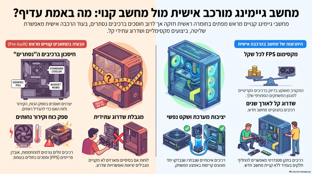 אינפוגרפיקה - מחשב גיימינג מורכב אישית מול מחשב מוכן